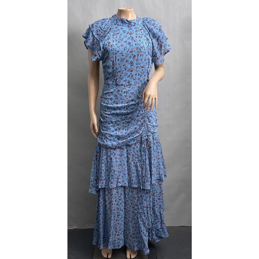 Cleobella Dress Women S Cecilia Blue Floral Ankle Maxi Ruched Cottage Wedding